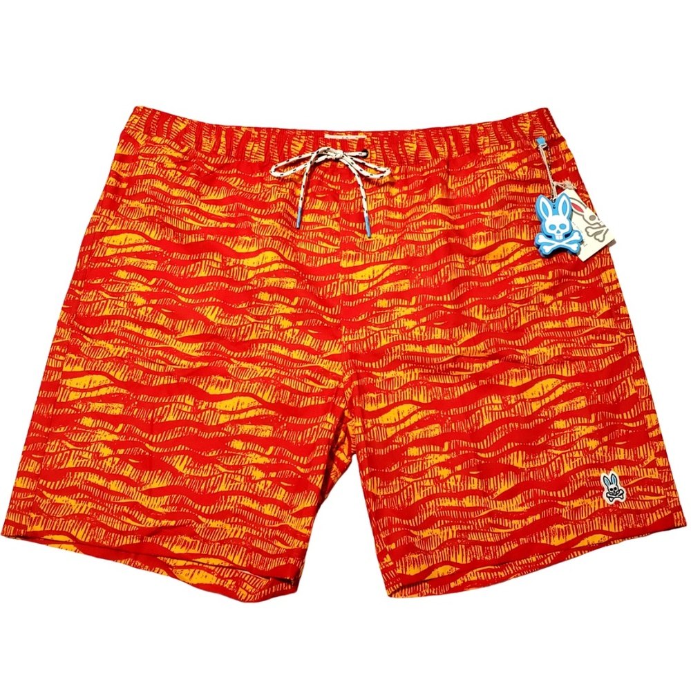 Psycho Bunny Foley Mens Size XXXL 3XL Neon Red Patterned Swim Trunks